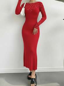 Women Sweater Dresses - Red - View 1