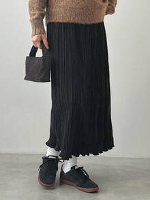 FRIFUL 女士纯色休闲纹理面料A字裙 - 黑色 - 查看 4