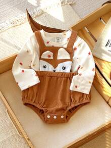 Vintaside Kids 2 pièces Ensemble Top imprimé feuilles polyvalent et body avec broderie écureuil pour nouveau-né, convient pour le printemps/automne, intérieur et extérieur, port quotidien