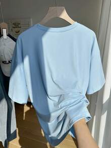 SHEIN EZwear Plus Letter Embroidery Drop Shoulder Tee - Blue - View 2