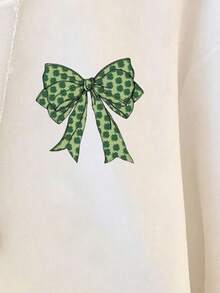 Resyla Camiseta de San Patricio con suerte, camiseta de mujer de cuello redondo con estampado de lazo de trébol, adecuada para uso diario y festivo - Blanco - Ver 5