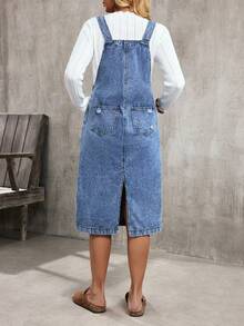 EMERY ROSE 休闲日常百搭口袋纽扣女式牛仔连衣裙 - 藍色 - 查看 2