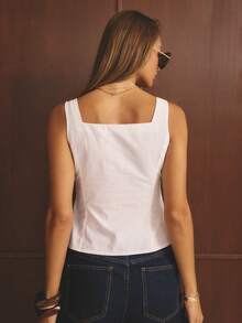 Aralina 轻盈梭织面料，胸部褶皱设计，系带前襟，廓形挺括，适合夏季穿着，可爱夏季上衣，优雅休闲女式上衣 - 米色 - 查看 2