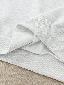 INAWLY Slogan & Football Bear Embroidered Loose Fit Fleece Crew Neck Pullover Sweatshirt For Women - Light Grey - View 6