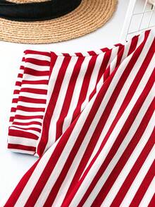 SHEIN PETITE CURVE Vestido listrado feminino tamanho grande, descontraído e versátil. - Multicolorido - Ver 4