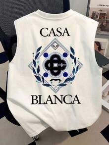 Manfinity Dauomo Camisetas de tirantes holgadas y casuales con cuello redondo estampadas para hombre, verano - Blanco - Ver 3