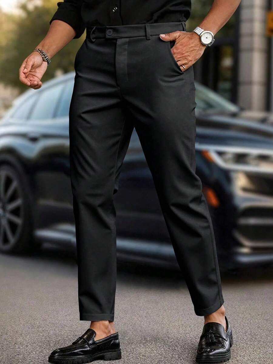 Manfinity Mode Men's Fashionable Versatile Solid Color Suit Pants - Black - View 1