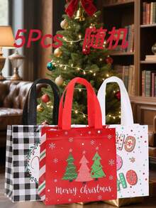 25个装圣诞礼品袋 - 红黑白格子无纺布手提袋，圣诞元素印花装饰无纺布礼品袋，麋鹿铃铛和袜子图案，适合派对礼物、节日礼物、圣诞装饰品 - 彩色 - 查看 11