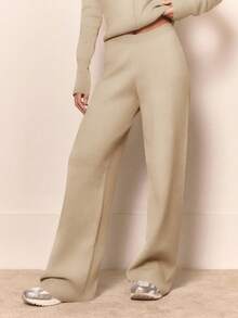 MUSERA Pantalones rectos de punto, solo Bottom, ropa de estar en casa de invierno, cómoda, de trabajo, linda, elegante, casual, chic, pantalones de chándal de primavera - Albaricoque - Ver 2