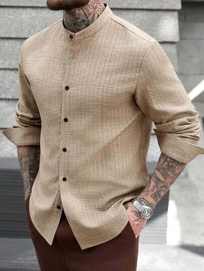 Manfinity CasualCool 男士纯色长袖单排扣休闲衬衫