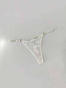 Tanga con estampado animal, transpirable, con detalle de cadena metálica, lencería de novia semitransparente, para rave - Blanco - Ver 6