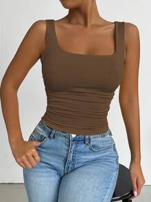 SHEIN PETITE Hellkaffeefarbe ärmelloses Top mit quadratischem Ausschnitt, Streetwear, Frühlingsoberteil, Konzertoberteil, Cluboberteil, Date Night Oberteil, gehobenes elegantes Oberteil, Abschlussball Oberteil, Rave Oberteil, Geburtstags Oberteil für Frauen, Party Muss-haben, Valentinstag Oberteil, Neujahrs Oberteil, Basis Oberteil, Ausgehoberteil, Lässig Strick Oberteil - Kaffeebraun - Übersicht 6