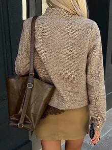 DAZY Women's Elegant Stand Collar Jacket, Autumn/Winter - Khaki - View 2