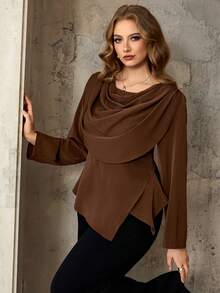 Roveilla Váy maxi dài xếp ly bằng vải satin cỡ lớn dành cho nữ, phong cách cổ điển Pháp thanh lịch, phù hợp mặc nơi công sở, công sở, thường ngày, tiệc tùng, giáng sinh, lễ tạ ơn, năm mới, thu đông - màu nâu - Xem 8