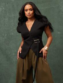 Vixey 带金色搭扣肩带的加厚肩部环绕式办公背心 - 黑色 - 查看 4