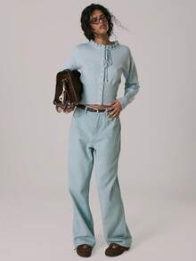 MUSERA High Waist Straight Leg Blue Wash Denim Jeans Casual Cute Winter Cosy Coco Cloud - Baby Blue - View 1