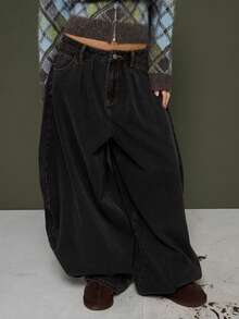 COUREZ Quần Jeans Baggy Balloon cạp trễ màu xám đậm - màu đen - Xem 2