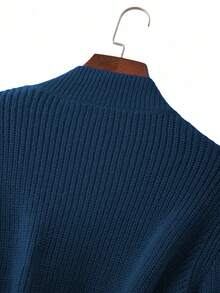 GlowEve CURVE Áo len cardigan dệt kim mùa đông cỡ lớn cho nữ, áo len cài nút đơn giản, thời trang, màu trơn - Xanh đậm - Xem 4