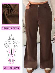 Solflare Quần nhung kẻ dáng rộng thường ngày, thích hợp đi làm, đi học, mùa thu/đông - màu nâu - Xem 1