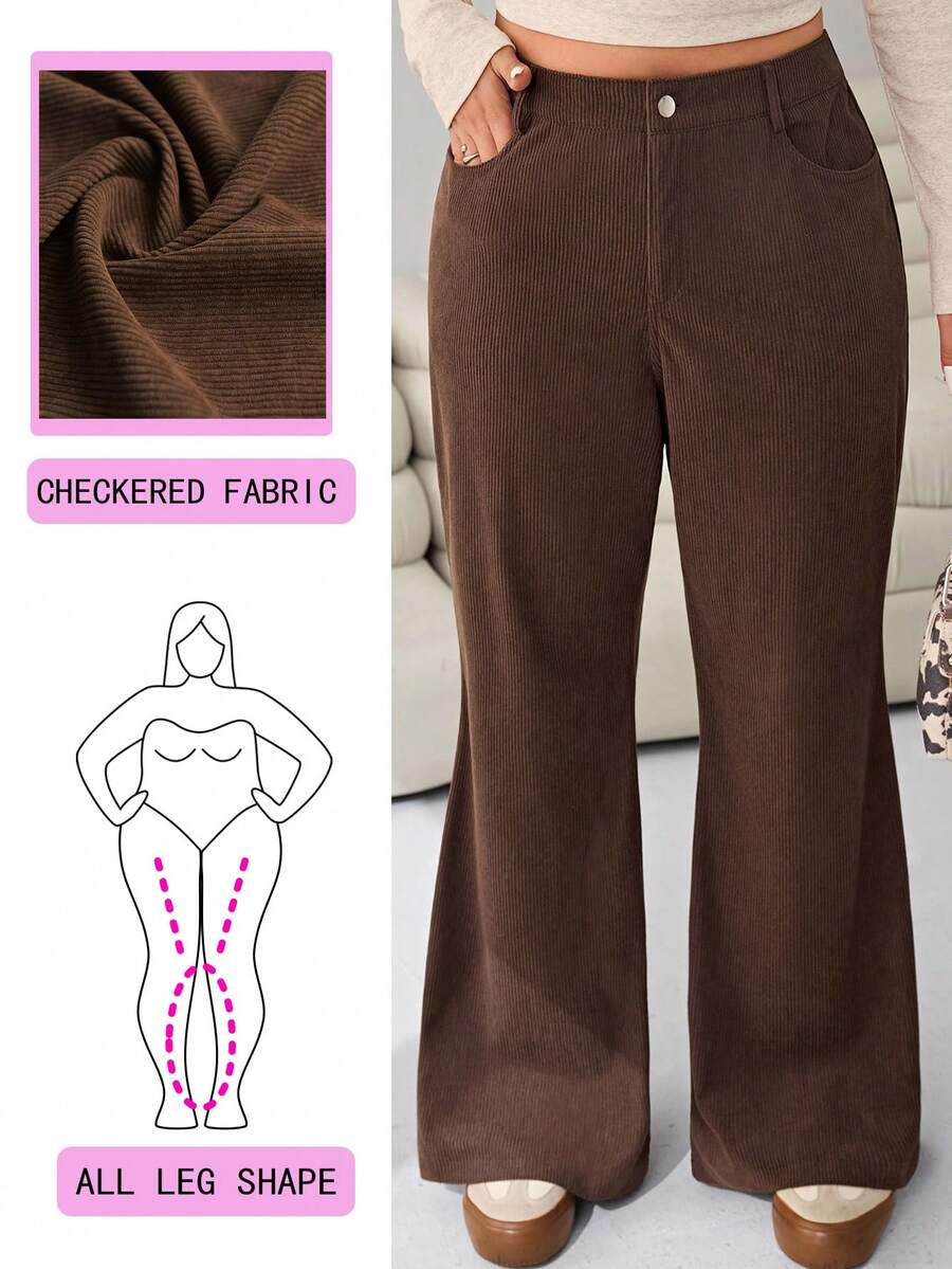 Solflare Quần nhung kẻ dáng rộng thường ngày, thích hợp đi làm, đi học, mùa thu/đông - màu nâu - Xem 1
