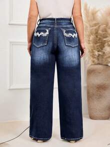 EMERY ROSE Plus Size Women High Waist Pockets Wide Leg Loose Casual Versatile Jeans Winter New Year - Dark Wash - View 7