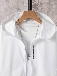 SHEIN 青少年男童休闲日常百搭舒适字母图案连帽衫轻便宽松长袖夹克秋冬女童服装