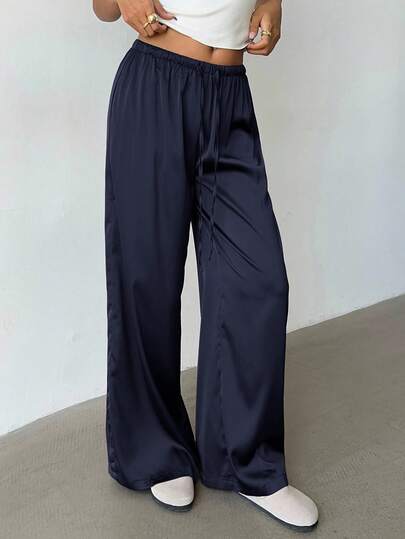 Aloruh Women's Low-Waist Casual Retro Satin Versatile Brown Marl Color Long Skirt