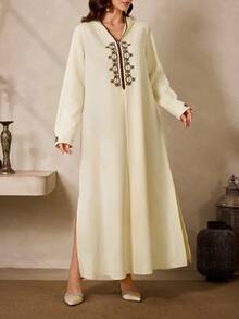 SHEIN Najma Women's Elegant Party Embroidered Arabic Style Dress - Yellow - View 3
