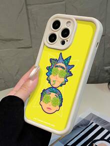 Rick and Morty X SHEIN 1个高端手机壳，品牌黄色背景，简约白色，精准开孔防摔，时尚设计，万圣节和圣诞节节日礼物，兼容 17/16/15/14/13/12/11和Galaxy S25/24/23 - 白色 - 查看 4