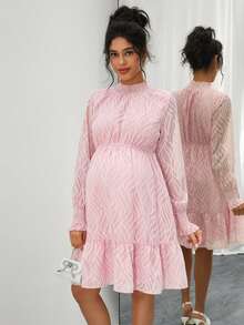 Momance Elegant Solid Color Textured Maternity Dress For Commuting - Pink - View 4