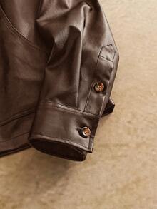 HIMLAND Chaqueta casual de hombre con cuello de piel de PU tejida, adecuada para uso diario - Óxido marrón - Ver 4