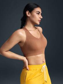Powerista Áo ngực thể thao Racerback thoải mái không đường may - Cà phê nâu - Xem 6