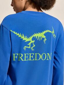 Exploreva Women's Letter, Dinosaur & Skull Graphic Round Neck Long Sleeve Outdoor T-Shirt