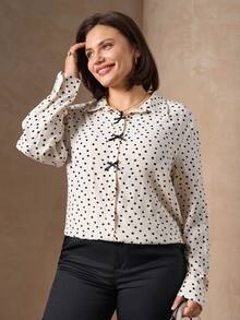 Chikora Áo sơ mi nữ cỡ lớn tay dài in chấm bi, có nơ trang trí, kiểu dáng thường ngày, thích hợp mặc công sở, đi làm, áo nữ mùa xuân, áo nữ đi nghỉ xuân, áo kiểu thanh lịch, áo sơ mi trắng, áo chấm bi, áo tay dài trắng, áo dài tay đi chơi, áo kiểu thanh lịch cho nữ, áo kiểu thanh lịch cho phụ nữ. - Nhiều màu - Xem 4