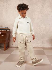 SUMWON 男童休闲工装裤，带贴袋和抽绳腰带，日常穿着舒适时尚，度假皆宜 - 卡其色 - 查看 2