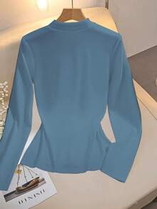 GlowEve Áo thun nỉ cài nút phía trước thường ngày dành cho nữ, Thu/Đông - Màu xanh lam - Xem 2