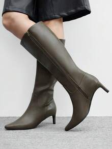 CUCCOO BIZCHIC Women's Fashion Versatile Commuting High Heel Mid-Calf Boots - Dark Grey - View 4