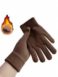 1 Pair Unisex Winter Warm Cold-Proof Fleece Knitted Hand Warmers Black Gloves Full Finger Knitted Gloves Women Men Thicken Warm Outdoor Cycling Gloves - Multicolor - View 8