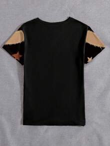 Women's Colorblock Leopard Heart Pattern Casual Round Neck Short Sleeve T-Shirt, Comfortable For Daily Wear - Multicolor - View 2