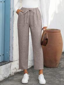 EMERY ROSE 女士休闲弹力腰直筒裤，春夏款 - 摩卡棕 - 查看 5