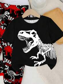 Bubblio 男婴休闲风可爱恐龙卡通动物街头涂鸦Y2K运动宽松圆领短袖上衣和裤子套装 - 彩色 - 查看 5