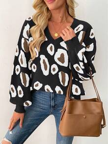 EMERY ROSE New Asymmetrical Round Neck Loose Pullover Knit Sweater For Women, Autumn/Winter - Black - View 3