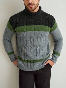 Manfinity Homme Men's Contrast Color Minimalist Casual Long Sleeve Sweater - Multicolor - View 4