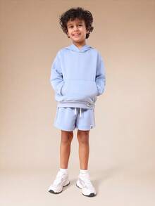 SUMWON Boys Oversized Hoodie And Shorts Set With Hood Centre Pocket Summer Casual Co-Ord Outfit - Blue - View 2