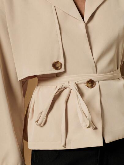 Briarwyn Women's Fashionable Versatile Solid Color Trench Coat,Khaki Casual ,Winter,Graduation,Teachers For Women,Back To School In Fall/Winter,Old Money Style,New Year,Casual Women's/Chic Women's White Long Sleeve Trench Coat With Belt Regular Length Woven Fabric