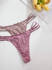 SHEIN 7pcs/Set Romantic Sexy Lace Bow G-String Lingerie Bowknot - Multicolor - View 5