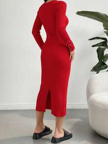 Women Sweater Dresses - Red - View 2