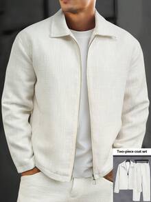 OTTIMOZO Bộ áo khoác nam màu trắng kiểu dáng dệt kim, bộ đồ thể thao 2 mảnh nam, bộ đồ đường phố màu trắng, bộ đồ hai mảnh bằng vải lanh cho nam, trang phục 2 mảnh màu trắng kiểu cổ điển cho nam giới, thích hợp cho sinh hoạt hàng ngày, những chuyến đi cuối tuần, hoạt động ngoài trời, du lịch, môi trường làm việc thoải mái hoặc các dịp bán trang trọng, quà tặng cho bạn trai/chồng, quà kỷ niệm, quà tặng tiệc tùng, quà Giáng sinh. - trắng - Xem 1