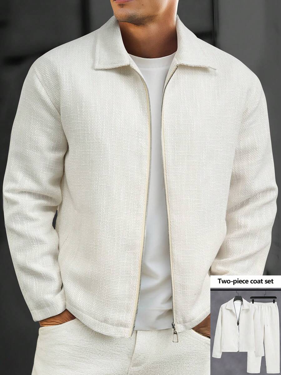 OTTIMOZO Bộ áo khoác nam màu trắng kiểu dáng dệt kim, bộ đồ thể thao 2 mảnh nam, bộ đồ đường phố màu trắng, bộ đồ hai mảnh bằng vải lanh cho nam, trang phục 2 mảnh màu trắng kiểu cổ điển cho nam giới, thích hợp cho sinh hoạt hàng ngày, những chuyến đi cuối tuần, hoạt động ngoài trời, du lịch, môi trường làm việc thoải mái hoặc các dịp bán trang trọng, quà tặng cho bạn trai/chồng, quà kỷ niệm, quà tặng tiệc tùng, quà Giáng sinh. - trắng - Xem 1