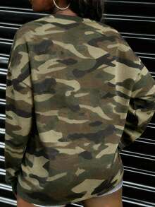 Rovax 迷彩街头休闲宽松圆领长袖T恤 - 彩色 - 查看 2